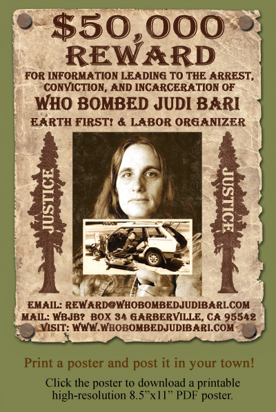 $50,000 Reward for Who Bombed Judi Bari? Poster